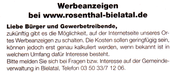 Ihre Werbung auf Rosenthal - Bielatal