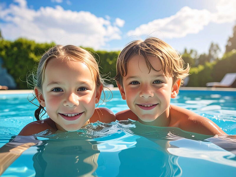Schwimmbecken-mit-2-schwimmenden-Kindern-in-Nahaufnahme